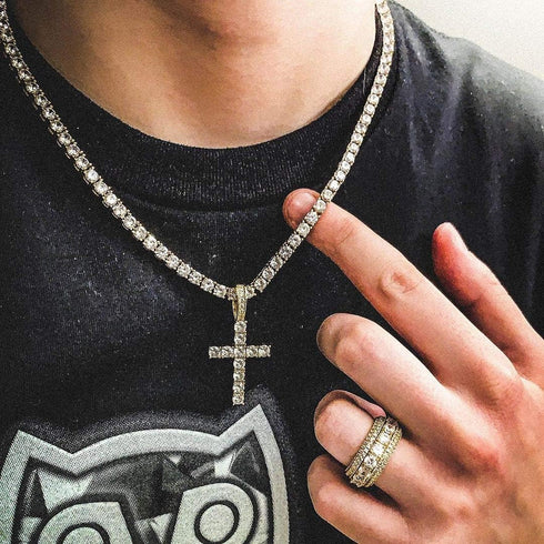 JINAO Iced Out Cubic Zirconia Round Cut Cross Pendant Necklace 18K Gold Plated Diamond Jewelry for Men Women with Stainless Rope Chain...