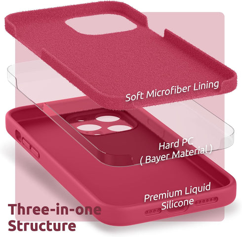 SURPHY Compatible with iPhone 13 Pro Max Case with Screen Protector, (Camera Protection + Soft Microfiber Lining) Liquid Silicone Phone Case 6.7 i...