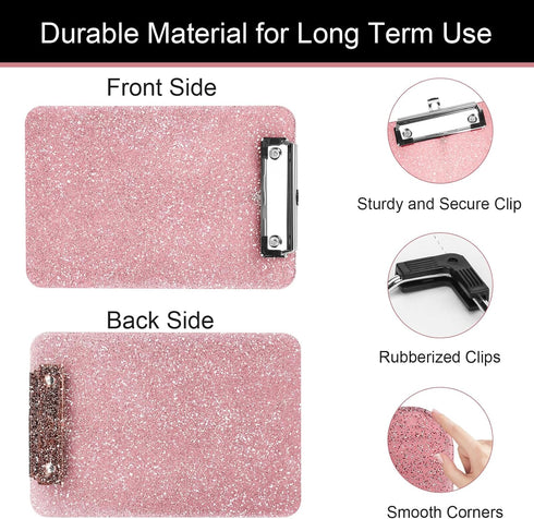 2 PCS A5 Size Clipboards,Glitter Clipboard with Low Profile Clip,Sparkle Plastic Clipboard,Cute Hang Clipboard for Office Supplies Clipboards for ...