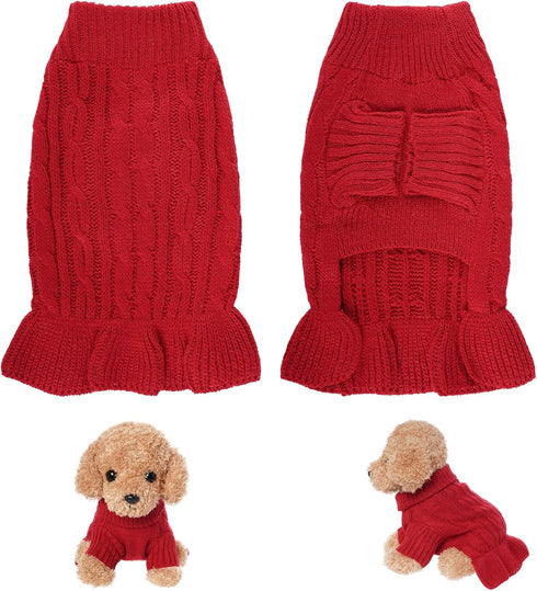 Small Dog Sweater Pet Christmas Sweater Dress for Dogs Cat Pet for Winter Christmas Holiday Breathable Ruffle Hem Design (Red, Large)...