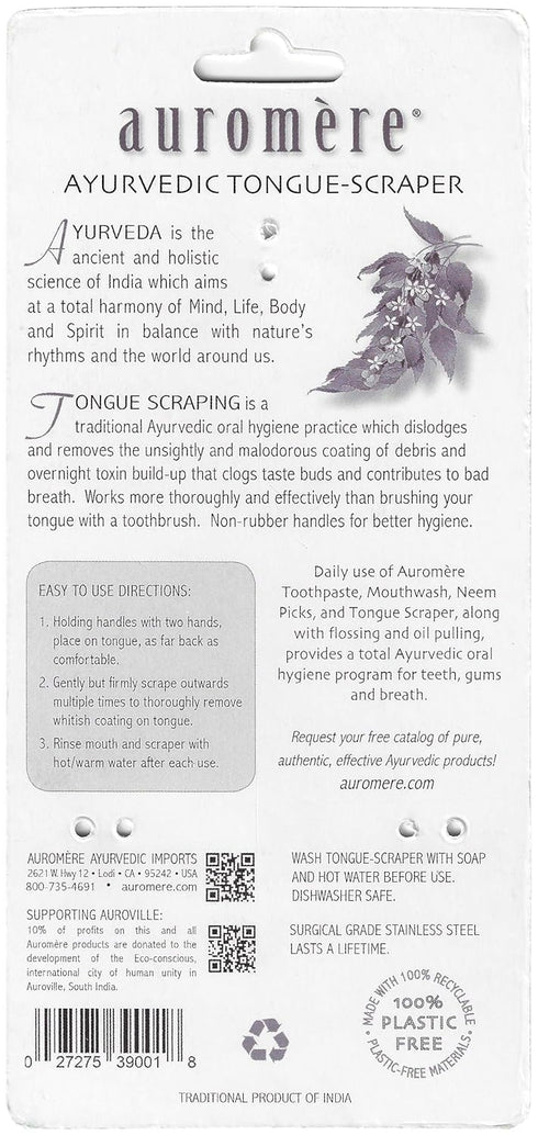 Auromere Tongue Cleaner, Ancient Oral Hygiene, Eco Friendly, Zero Waste, Stainless Steel, Eliminate Bad Breath (3 Pack)...