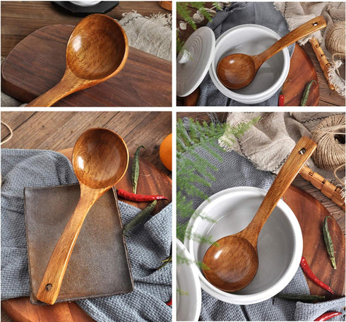 FJNATINH Wooden Ladle with Long Handle, Handmade Soup Ladle for Cooking Kitchen Cookware...