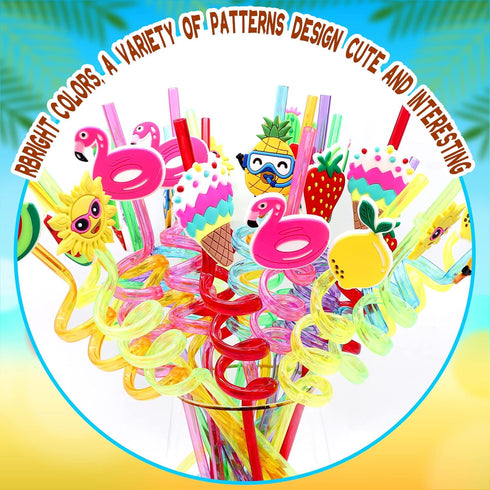 Summer Reusable Drinking Straws 24 Packs Pool Party Decorations Beach Fruit Party Favors Hawaiian Tropical Straws Goodie Bag Gifts for Birthday Pa...