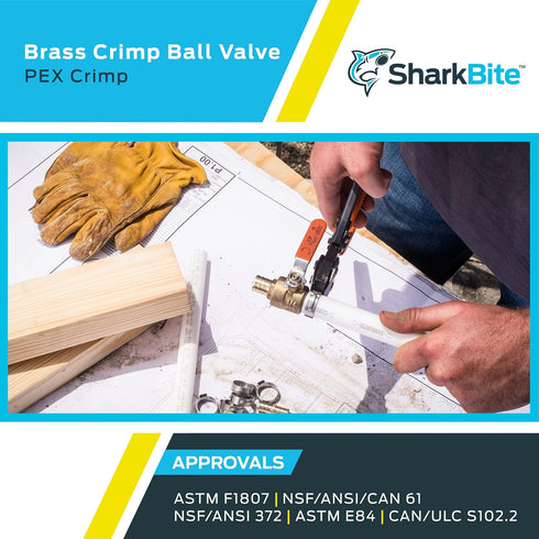 SharkBite 1/2 Inch Crimp Ball Valve, Brass Plumbing Fitting, PEX Pipe, PE-RT, 22461LFA...