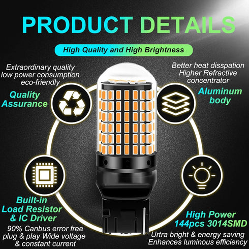 7440 LED Bulbs Turn Signal Lights Amber Yellow 7441 7440NA T20 W21W WY21W Front Rear Turn Signal Bulb with Projector Replacement for Car, Truck, S...