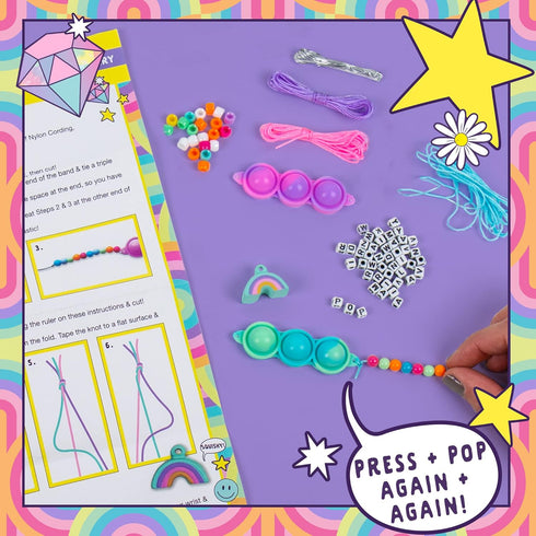 Just My Style Fidgiwear Rainbow D.I.Y. Squish & Pop Jewelry, Create Your Own Fidget Jewelry for Kids, Includes Squishy Charms, Fidget Toys with A ...