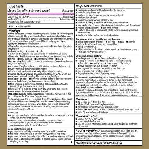 GoodSense Migraine Relief, Acetaminophen, Aspirin (NSAID) and Caffeine Tablets, Migraine Relief, 24 Count...