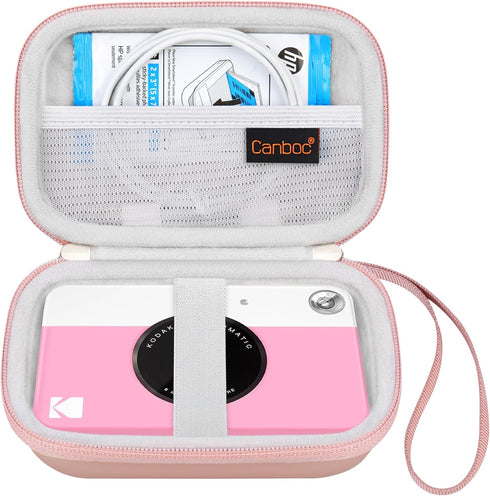 Canboc Hard Carrying Case for KODAK Printomatic Digital Instant Print Camera, Mesh Bag fit Photo Paper, Cable, Rose Gold...