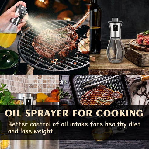 Oil Sprayer for Cooking, Olive Oil Sprayer Mister for Air Fryer, 200ml Glass Olive Oil Spray Bottle, Oil Spritzer Dispenser for Kitchen Baking Fry...