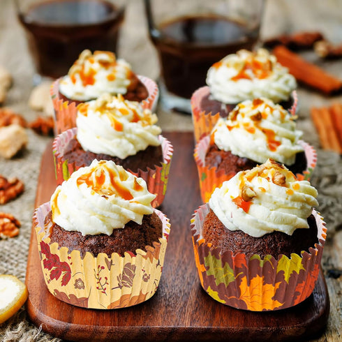 Whaline 600Pcs Fall Thanksgiving Cupcake Liners Maple Leaf Pumpkin Acorn Baking Cups Autumn Muffin Baking Liners for Birthday Party Fall Themed Pa...