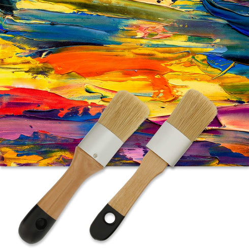 U.S. Art Supply 2-Piece Multi Use Oval and Round Chalk, Wax and Stencil Brushes for Chairs, Dressers, Cabinets and Other Wood Furniture - 100% Nat...