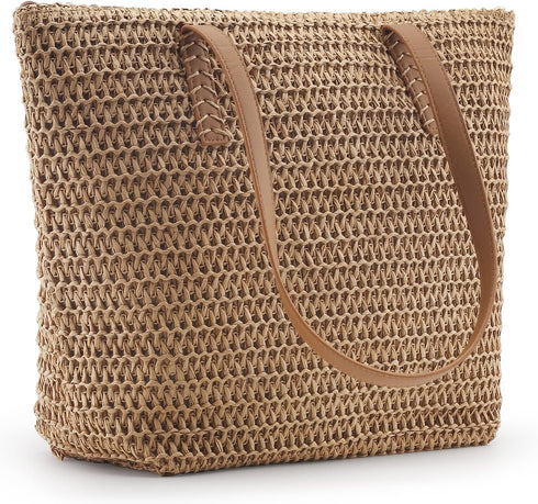 MABROUC Lightweight Straw Bag, Straw Beach Bag for Women, Large Woven Summer Tote Handbag Shoulder Bag for Outdoor Vacation...