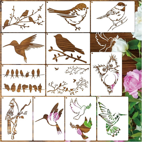 Birds Stencils for Painting on Wood Crafts Reusable Hummingbird on Tree Branch Stencil Art Owl Paint Stencil on Wall Canvas Pattern Paint Stencils...