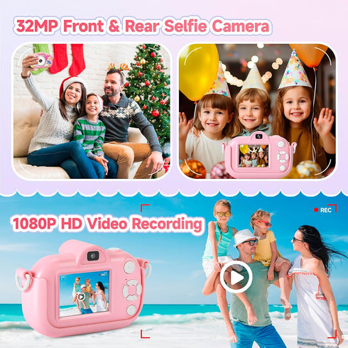 Kids Camera for Toddler Girls Boys Aged 3-9, YEEHAO 32MP Kids Toys Digital Camera 3 4 5 6 7 8 9 Year Old Girls, Children Birthday Gift for Kids, P...