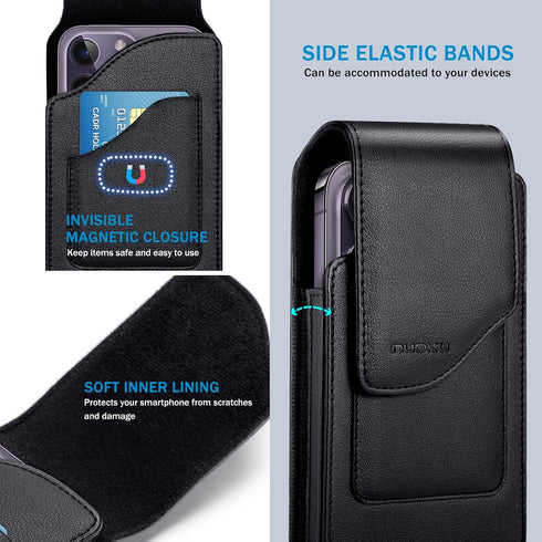 Belt Holster for iPhone 15 14 13 12 11 Pro Max, 15/14 Plus, XS Max, Samsung Galaxy S23+ A54 A53 A52, Belt Phone Holder for Men with Card Slot (Bla...