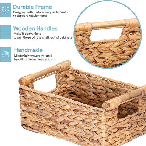 VATIMA Hyacinth Small Wicker Basket 11.6x8.1x4.9" - Bathroom Organizer, Wooden Handle, Decorative Storage...