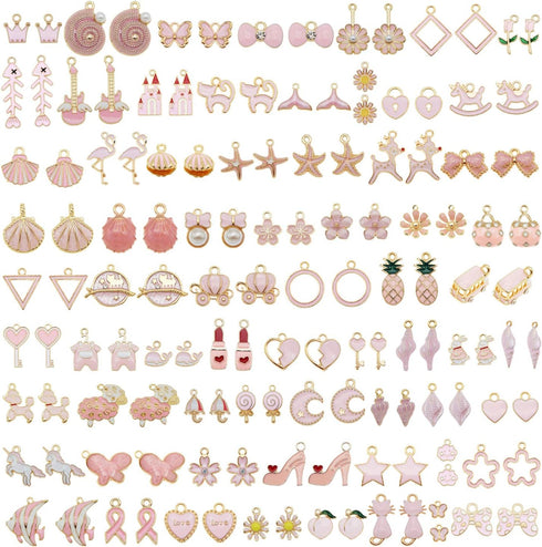 JJG Wholesales 80pcs(40PAIRS) Assorted Gold Plated PINK Theme Enamel Dainty Dangle Pendants Charms for Earrings Jewelry Making Necklace Bracelet C...
