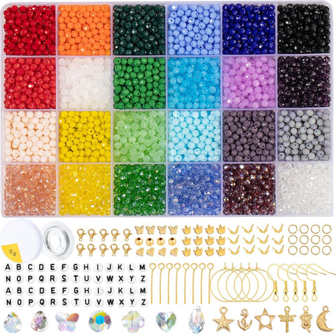 Xilitata 2400Pcs 4mm Faceted Beads for Jewelry Making Crystal beads Faceted Jewelry Beads for Friendship Bracelet Making Kit Craft Beads with Char...
