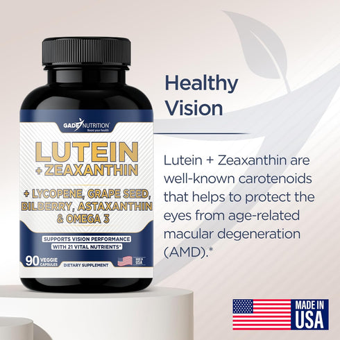 Lutein and Zeaxanthin Supplements - Eye Health Vitamins - Astaxanthin, Omega 3, Resveratrol, Bilberry, Lycopene, Quercetin, Ginkgo Biloba, Vitamin...