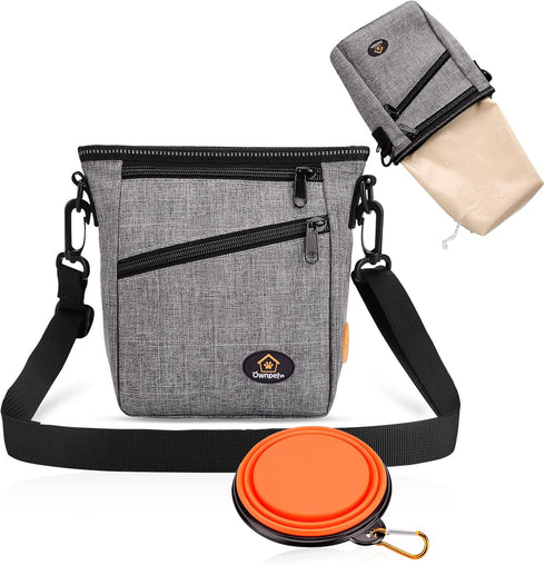 Ownpets Dog Training Pouch, Pet Treat Training Pouch with Collapsible Bowl, Shoulder Strap & Waist Strap, 4 Ways to Wear, Practical Training Bag f...