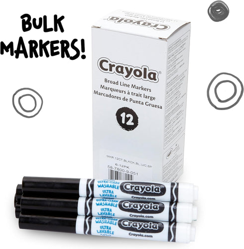 Crayola Washable Markers - Black (12ct), Kids Broad Line Markers, Bulk Markers for Classrooms & Teachers...