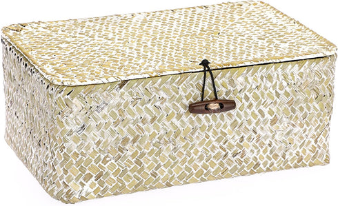Hipiwe Wicker Shelf Baskets Bin with Lid Natural Seagrass Basket Storage Boxes Small Woven Basket Multipurpose Home Organizer Bins Box for Shelf C...