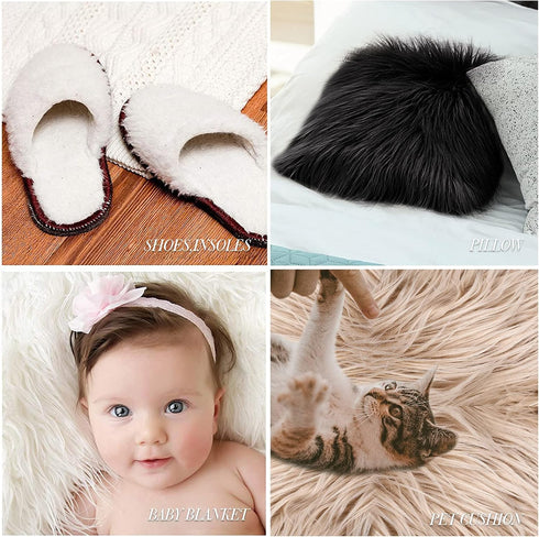 4 Pieces Faux Fox Fur Square Fabric Shaggy Fur Patches Fabric Cuts Chair Cover Seat Cushion Pad for DIY Craft(Khaki, White, Black, Gray)...