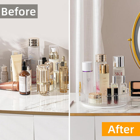 Makeup Organizer for Vanity, 360° Rotating Bathroom Organizer Countertop, High-Capacity Skincare Organizer, Spinning Cosmetics Organizer for Dress...