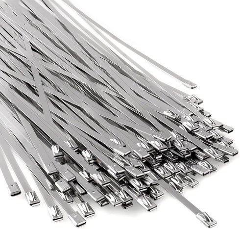 Metal Zip Ties,100 Pcs 11.8 Inch,304 Stainless Steel Zip Ties Multi-purpose Metal Cable Ties-Suitable for Outdoor Chain Link Fence and Exhaust Wra...