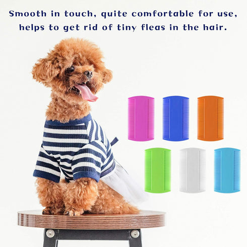 AUEAR, 12 Pack Pet Flea Lice Combs Double Sided Fine Tooth Dogs Cats Grooming Combs Remove Float Hair Tear Marks Tick Removal Tool (6 Colors)...