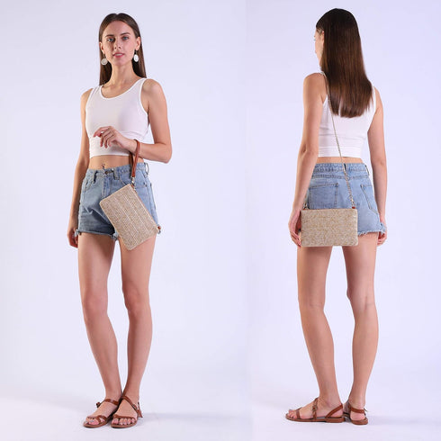 Straw Zipper Small Cross body bag Wristlet Clutch Womens Purse...