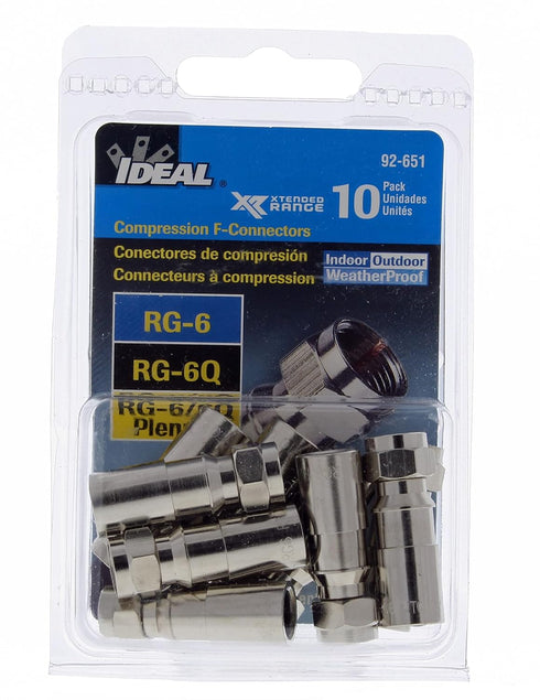 IDEAL Electrical 92-651 RTQ XR RG-6 Reg/Tri/Quad Compression F-Connector, (Card of 10), Silver...