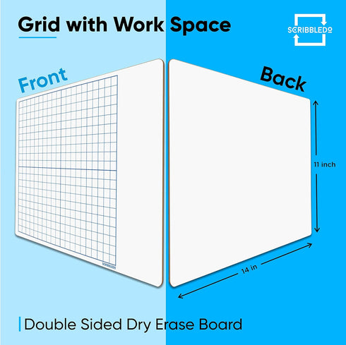 11"x14" Dry Erase Graph Whiteboard Double Sided Dry Erase Board with Grid for Home School Classroom Kids and Students Portable Grid Board for Grap...