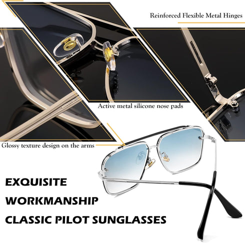 FEISEDY Sunglasses, Fashion Square Pilot Sunglasses, Vintage Metal Gradient Glasses for Men and Women, B4104...