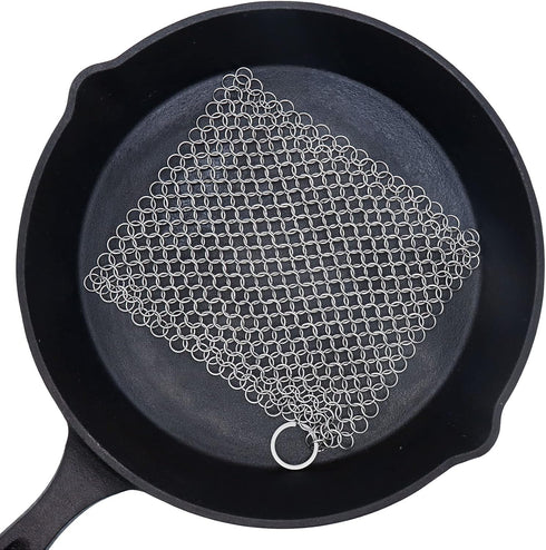 Cast Iron Scrubber 6 Inch Stainless Steel Scrubber Cast Iron Cleaner Household Chain Scrubber for Cast Iron Pans, Skillet, Wok, Pot, Dutch Ovens C...
