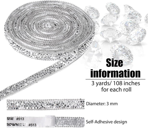 Hicarer 3 Yards Resin Rhinestone Ribbons for Wedding Self Adhesive Diamond Crystal Ribbon Roll Glitter Resin Diamond Belt Bling for Craft DIY Bag ...