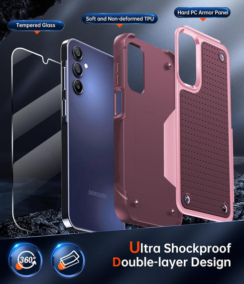 LeYi for Samsung Galaxy-A15-5G Case: Galaxy A15 5G Phone Case with Screen Protector, Dual Layer Protective Hard PC Back & Soft Bumper Resilient Sh...