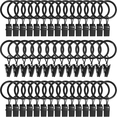 44 Pack Metal Curtain Rings with Clips, Drapery Clips with Rings, Drapes Rings 1 in I D, Fits Diameter 6/8 in Curtain Rod, Black...