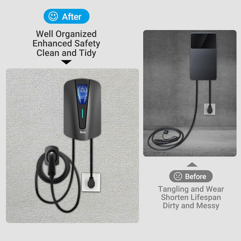 Tera EV Charger Holder for SAE J1772 Charger Electric Car Wall Mount Connector Charging Cable Holder Organizer All Weather Electric Vehicle Chargi...