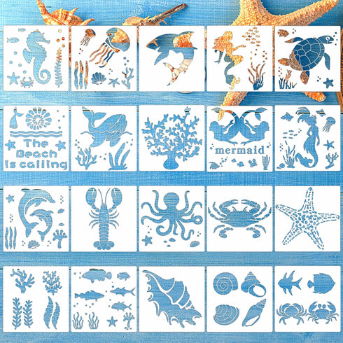 20 Pieces Sea Ocean Creatures Stencils Reusable Sea Animal Stencil for Painting on Wood, Wall, Fabric, Signs, Home Decor, Pillows, DIY Art Scrapbo...