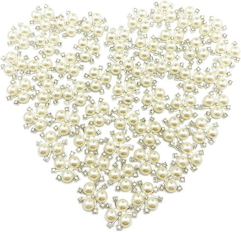 50Pcs Pearl Rhinestone Charms Buttons Embellishments Bulk Flatback for Shoe Decoration Jewelry Making Clothes Brooch Headbands and Wedding Flower ...