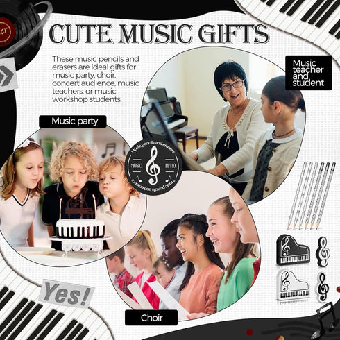 Music Pencils Music Note Pencil with Music Themed Erasers Wood Pencils Bulk Keyboard Fun Pencils Erasers Gift for Piano Students Kids Teachers Par...