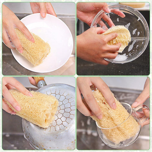 Natural Loofah Sponges Individually Wrapped, Non Scratch Organic Luffa Sponge, Odor-Free Biodegradable Dishwashing Sponge Natural for Kitchen Clea...