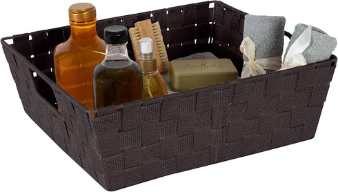 Simplify Large Shelf Woven Strap Tote | Decorative Storage Basket | Built in Handles | Organization | Closet | Bedroom | Bathroom | Nursery | Acce...