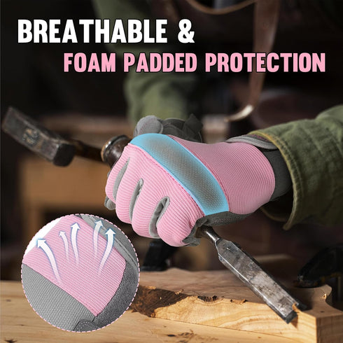 HANDLANDY Womens Work Gloves with Grip, Safety Moving Driving Gloves Touch Screen, Utility Yard Workers Gloves Pink (Grey- pink, Small (Pack of 1)...