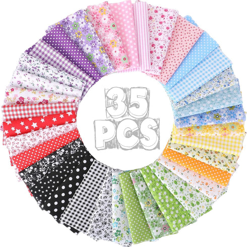 Macarrie 35 Pcs 100% Cotton Fabric Quilting Patchwork Fabric Fat Quarter for Sewing Quilting Squares Fabric Bundles Floral Printed Sewing Supplies...