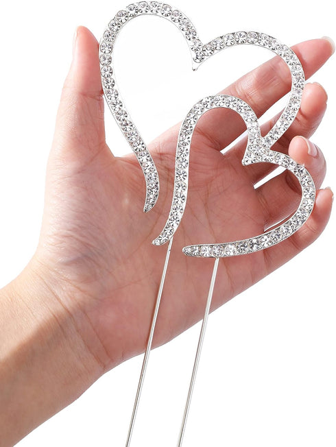 LOVENJOY Gift Boxed Two Hearts One Love Rhinestone Wedding Cake Topper Silver...