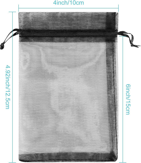 Hopttreely 100PCS 4x6 (10x15cm) Sheer Drawstring Gift Bags, Black Organza Wedding Party Favor Pouches Jewelry Christmas Festival Gift Bags...
