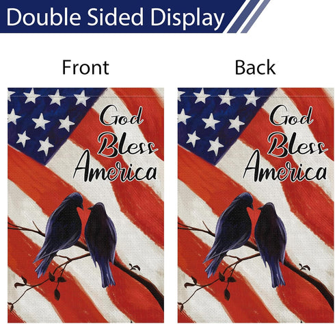 God Bless America 4th of July Garden Flag Patriotic Birds House Flag 12x18 Inch Double Sided, America Independence Day Flag Memorial Day Yard Bann...
