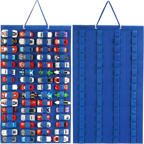Hanging Storage Organizer for Toy Cars Felt Display Case Hold Up 60 Toy Cars (Without Accessories)(Blue)...